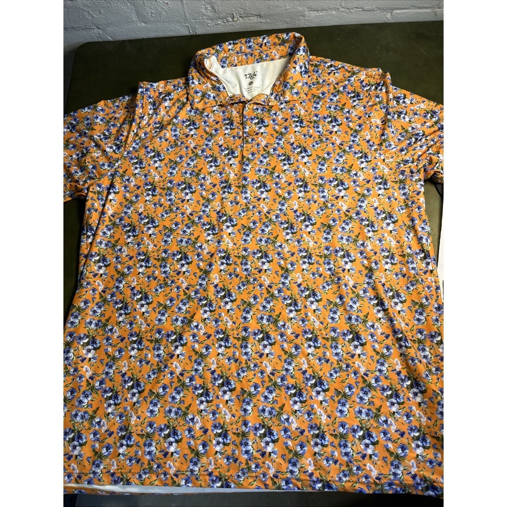 1764 Signature Performance Golf Polo Shirt Men's 2XL ORANGE BLUE FLOWERS